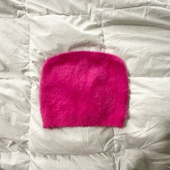 Cider Tops - Cider Women’s Fuzzy Crop Top Tube Top Small Hot Pink Furry Stretchy Rave Y2K